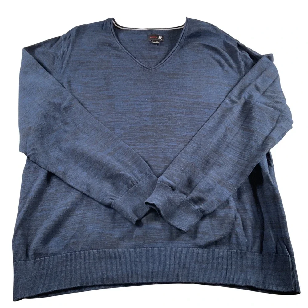 JF J Ferrar Mens‎ V Neck Long Sleeve Sweater Blue Black Heathered Size XXL
